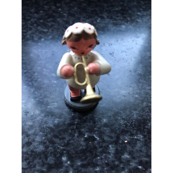 Vtg Christmas Wooden Music Angel Playing The Trombone Erzgebirge Made In Germany - Picture 2 of 8